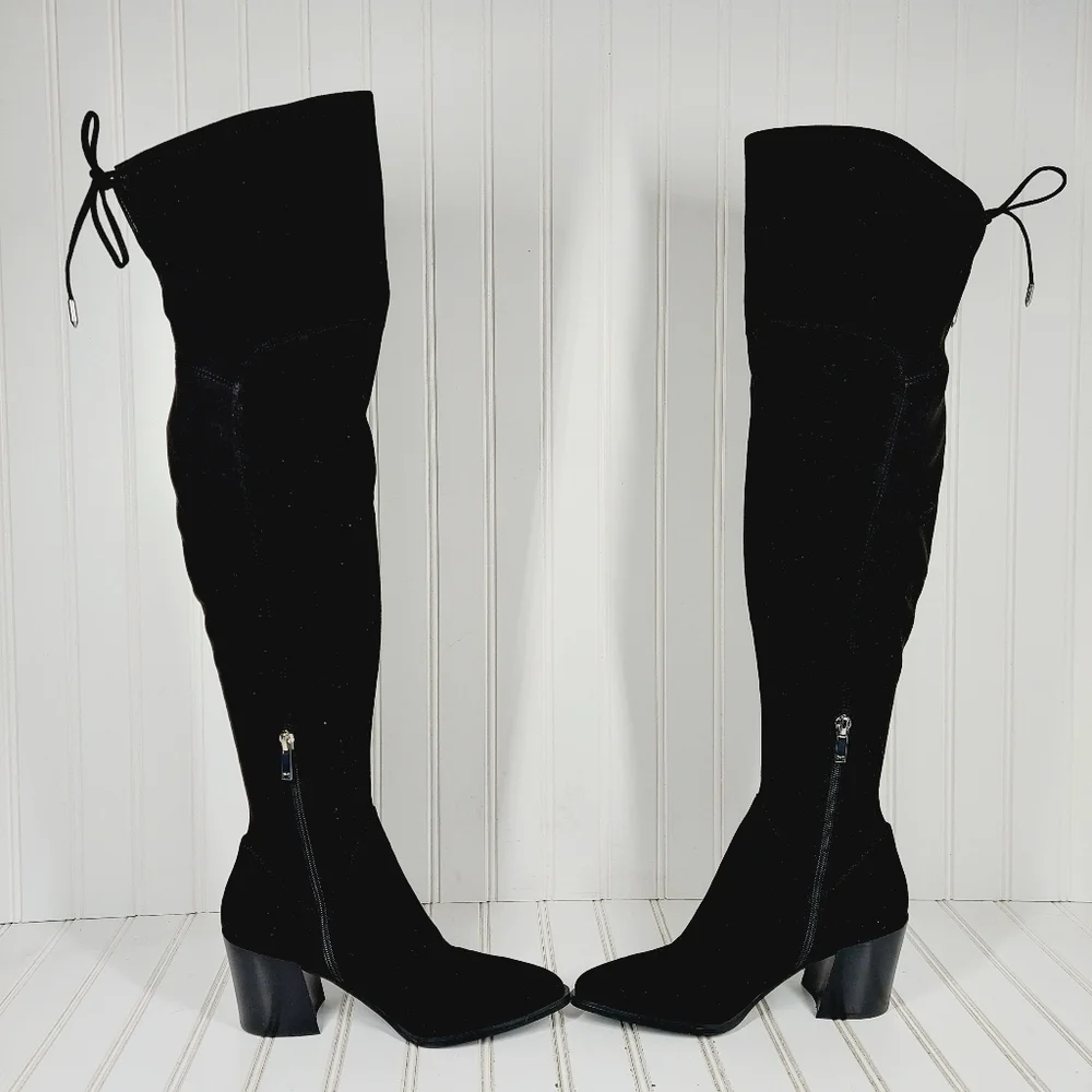 NEW Marc Fisher Comara Over The Knee Pointed Toe Boot Black Stretch Suede M43